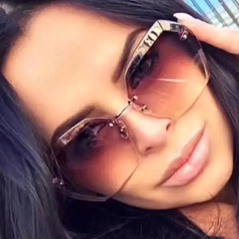 {New} BROWN RETRO OVERSIZED RIMLESS SUNGLASSES - Picture 3 of 3
